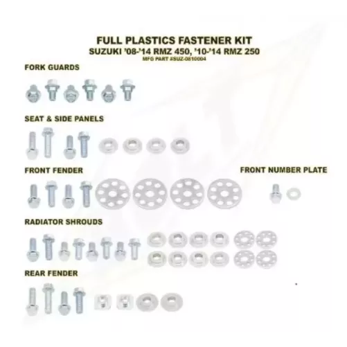 Kit vis complet de plastiques Bolt Suzuki RM-Z450/250