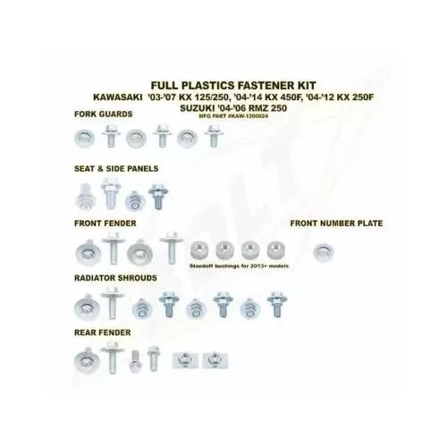 Kit visserie plastiques BOLT Kawasaki 125 & 250 KX 03-07 250 KXF 04-18 & 450 KXF 06-15