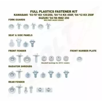 Kit visserie plastiques BOLT Kawasaki 125 & 250 KX 03-07 250 KXF 04-18 & 450 KXF 06-15