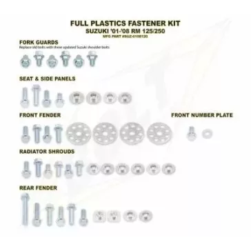 Kit visserie plastiques BOLT Suzuki 250 RM-Z 2004 à 2006