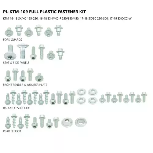 Kit visserie plastiques UFO KTM SX/F 16-18, EXC/F 17-19