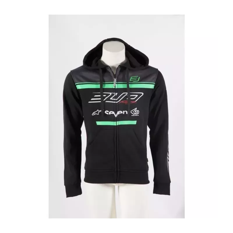 Sweat Enfant Team Bud Racing à Capuche Zippé Team 19 Vert Noir