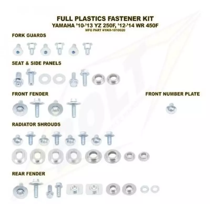Kit vis complet de plastiques Bolt Yamaha YZ250F/WR450F Kit vis complet de plastiques Bolt Yamaha YZ250F/WR450F