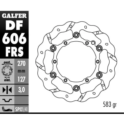 disque avant flottant SX/F 98-22 EXC/F 00-22 et 14-22 270mm GALFER