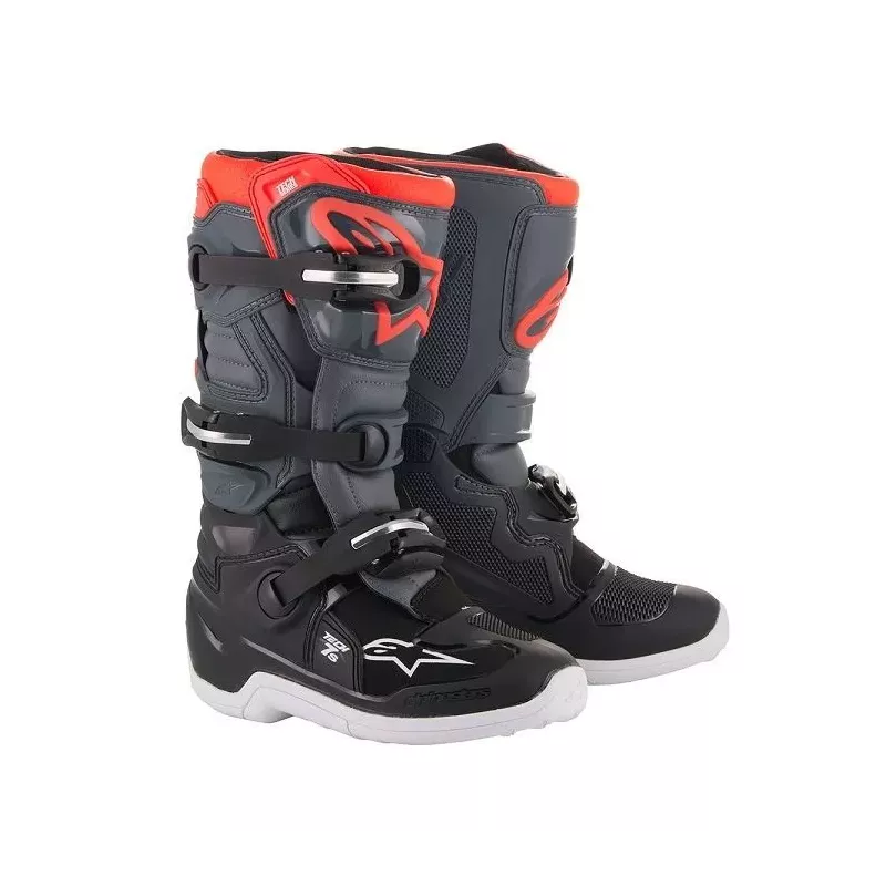 Bottes enfants ALPINESTARS TECH 7S noir gris foncé rouge fluo