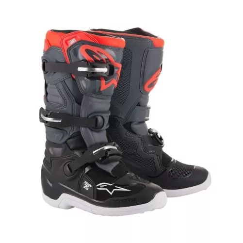 Bottes enfants ALPINESTARS TECH 7S noir gris foncé rouge fluo