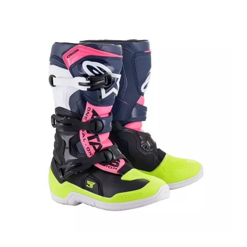 Bottes enfants ALPINESTARS TECH 3S noir bleu foncé rose fluo