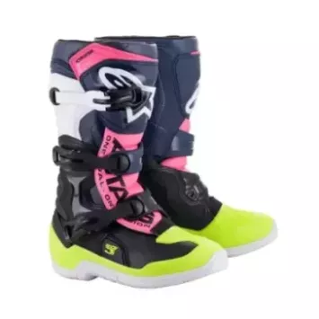 Bottes enfants ALPINESTARS TECH 3S noir bleu foncé rose fluo