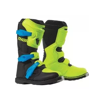 Bottes cross enfant THOR Blitz XP bleu noir vert fluo