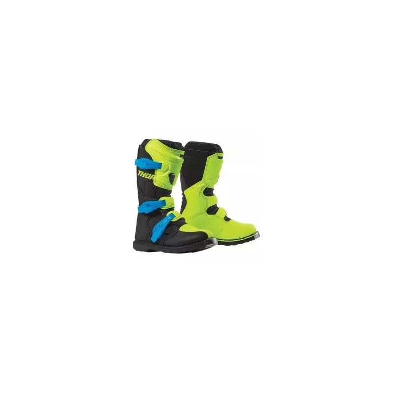 Bottes cross enfant THOR Blitz XP bleu noir vert fluo