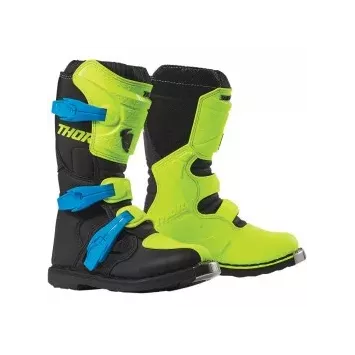Bottes cross enfant THOR Blitz XP bleu noir vert fluo