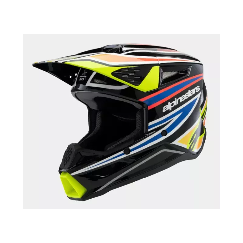 Casque enfant ALPINESTARS S-M3 Wurx Noir Jaune Fluo Bleu Rouge Brillant