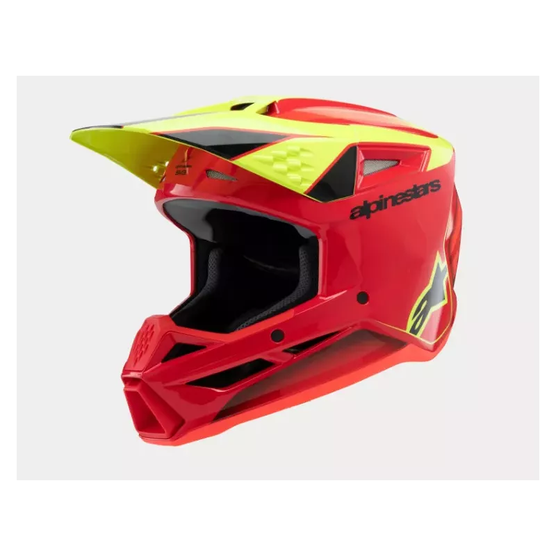 Casque enfant ALPINESTARS S-M3 Fray Rouge Jaune fluo Noir Brilliant