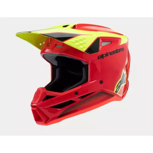 Casque enfant ALPINESTARS S-M3 Fray rouge jeune fluo noir brillant