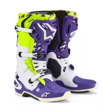 Bottes Alpinestars Tech 10 SERIE LIMITED LE Dirt Studios Blanc Violet Jaune Fluo