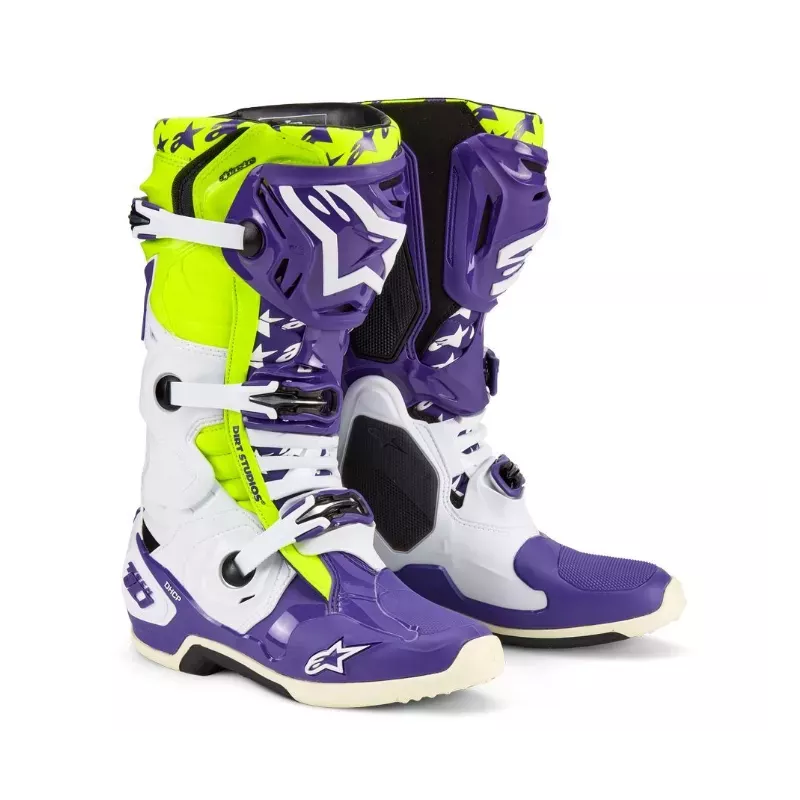 Bottes Alpinestars Tech 10 SERIE LIMITED LE Dirt Studios Blanc Violet Jaune Fluo