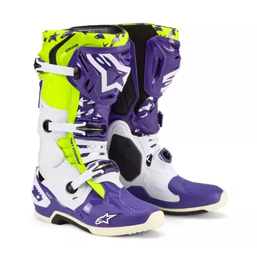 Bottes Alpinestars Tech 10 SERIE LIMITED LE Dirt Studios Blanc Violet Jaune Fluo
