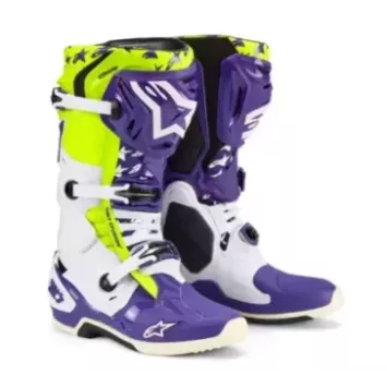 Bottes Alpinestars Tech 10 SERIE LIMITED LE Dirt Studios Blanc Violet Jaune Fluo
