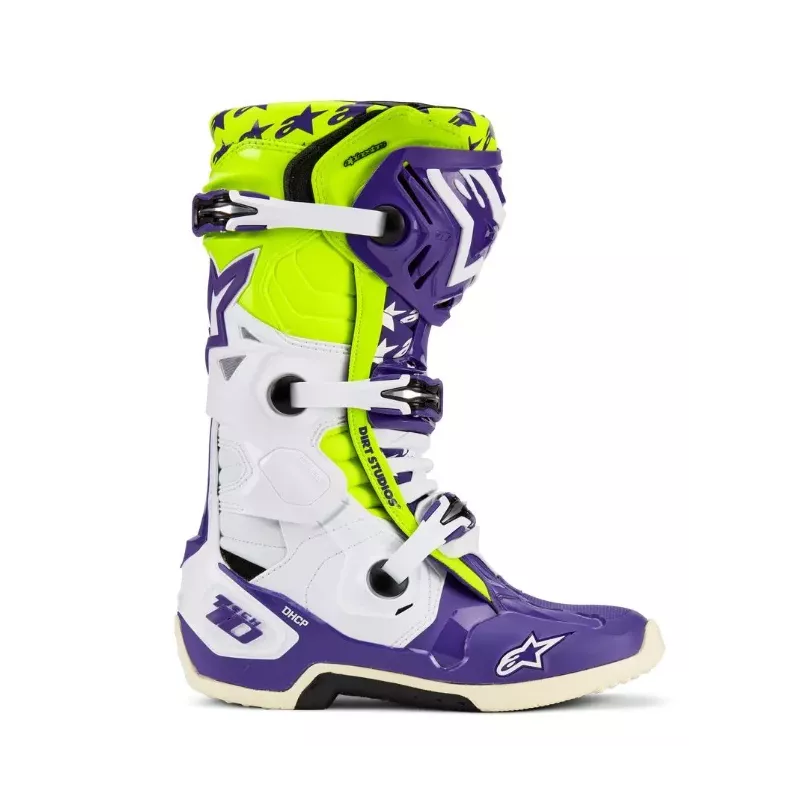Bottes Alpinestars Tech 10 SERIE LIMITED LE Dirt Studios Blanc Violet Jaune Fluo