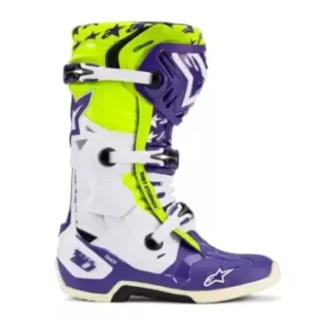Bottes Alpinestars Tech 10 SERIE LIMITED LE Dirt Studios Blanc Violet Jaune Fluo