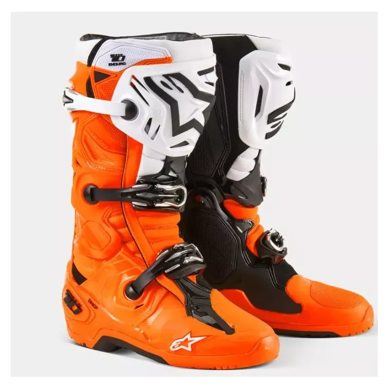 Bottes Alpinestars Tech 10 Enduro ORANGE Brillant Noir Blanc