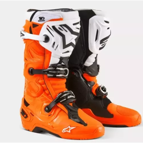 Bottes Alpinestars Tech 10 Enduro ORANGE Brillant Noir Blanc