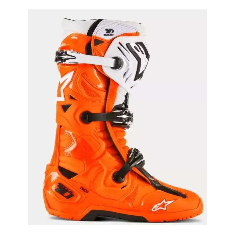 Bottes Alpinestars Tech 10 Enduro ORANGE Brillant Noir Blanc
