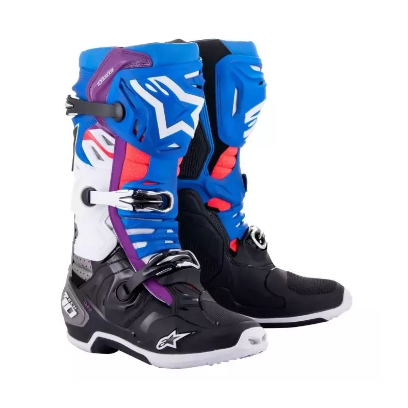 Bottes Alpinestars Tech 10 Supervented Noir Enamel Bleu Violet Blanc