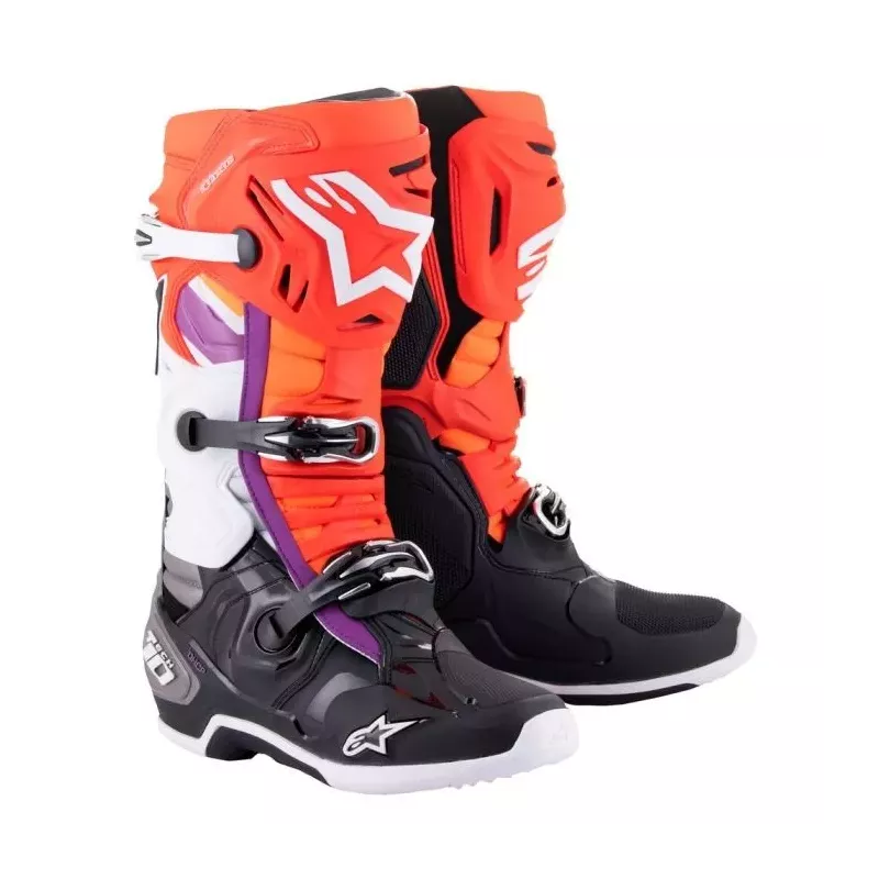 Bottes Alpinestars Tech 10 noir rouge fluo orange fluo blanc