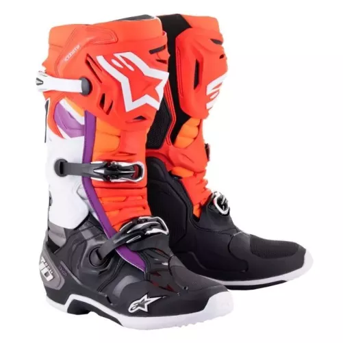 Bottes Alpinestars Tech 10 noir rouge fluo orange fluo blanc