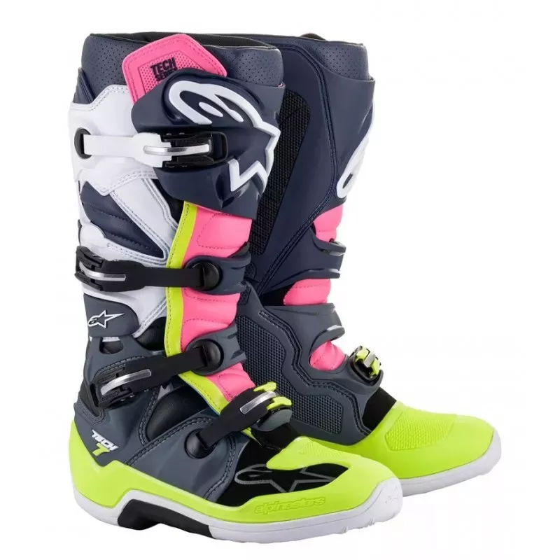 Bottes ALPINESTARS tech7 gris bleu rose fluo