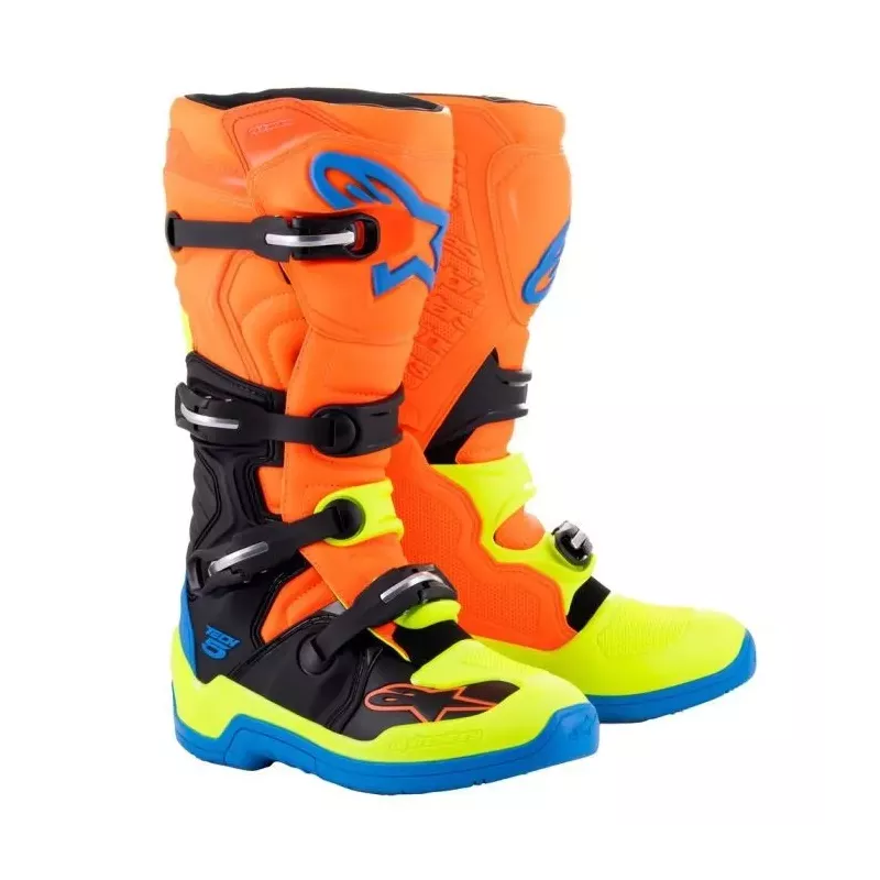 Bottes Alpinestars Tech 5 Orange Fluo Bleu Jaune Fluo
