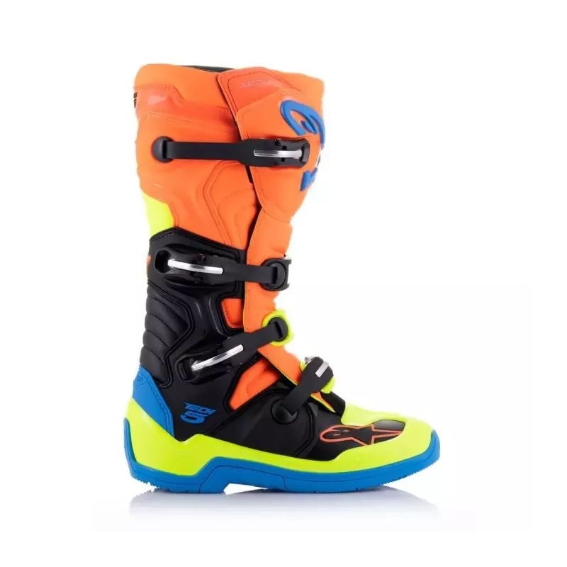 Bottes Alpinestars Tech 5 Orange Fluo Bleu Jaune Fluo