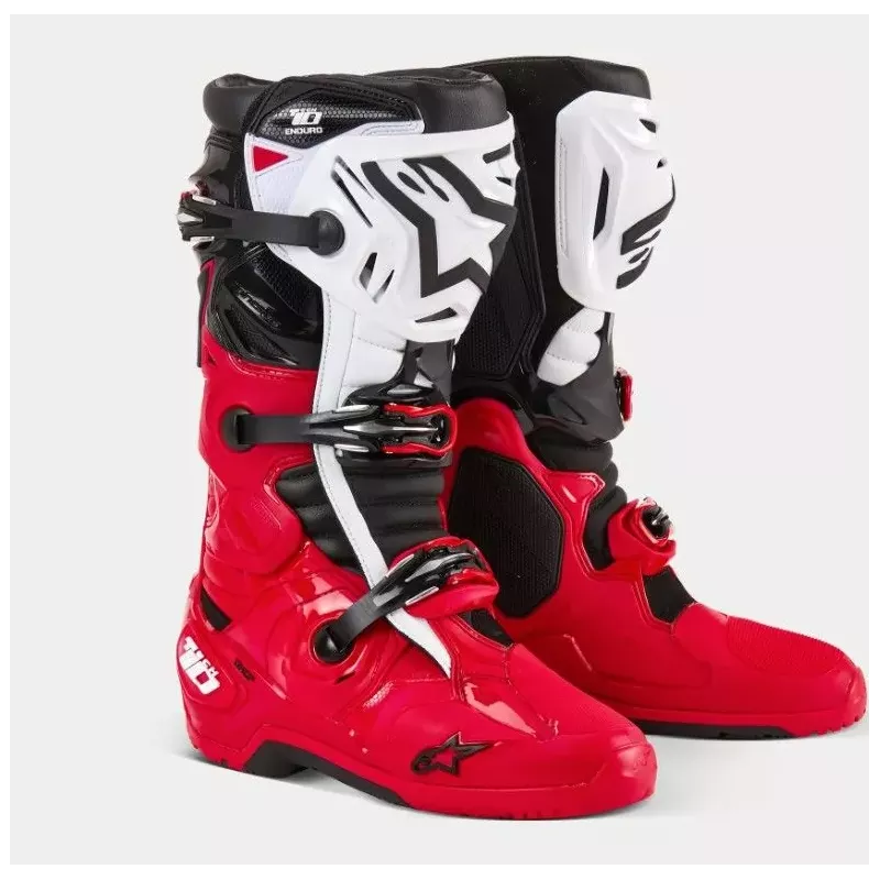 Bottes Alpinestars Tech 10 Enduro Rouge Brillant Noir Blanc