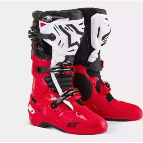 Bottes Alpinestars Tech 10 Enduro Rouge Brillant Noir Blanc