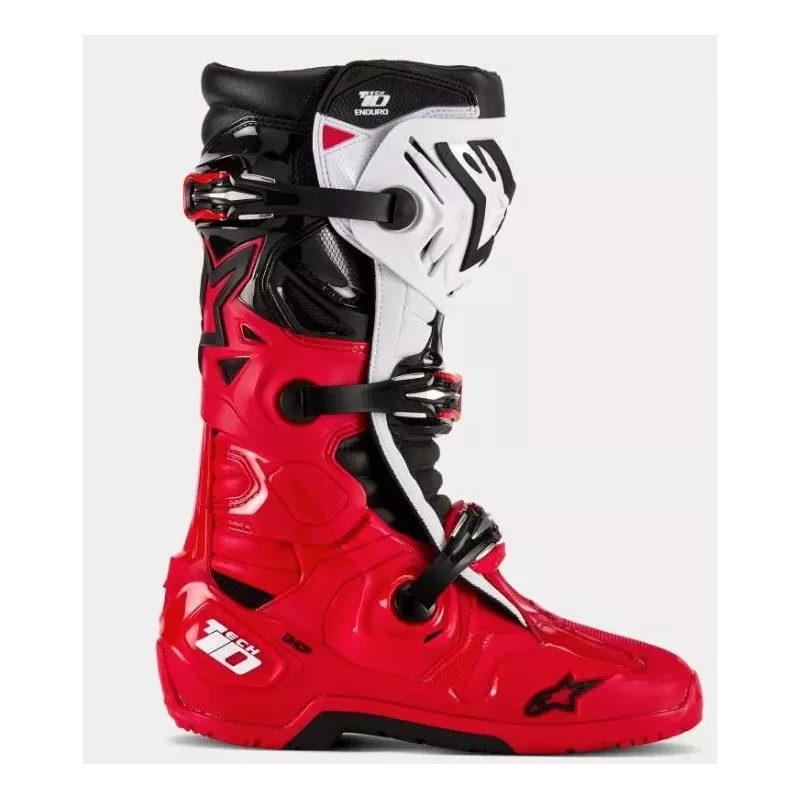 Bottes Alpinestars Tech 10 Enduro Rouge Brillant Noir Blanc