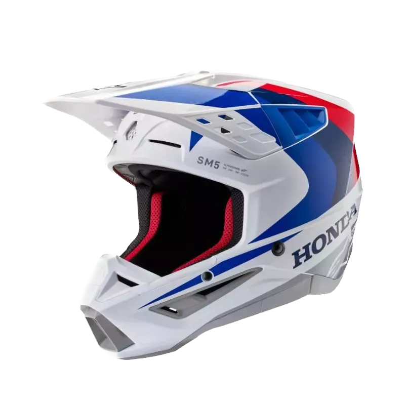 Casque Alpinestars S-M5 Honda Blanc Bleu Rouge Brillant