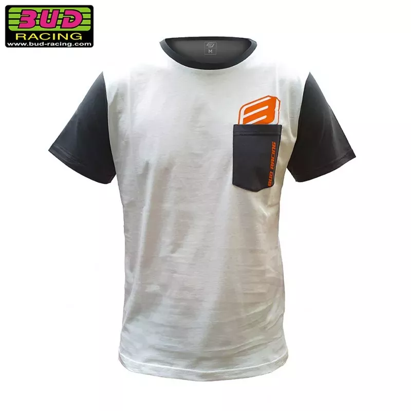 Tee shirt BUD RACING B LOGO SS pocket blanc gris