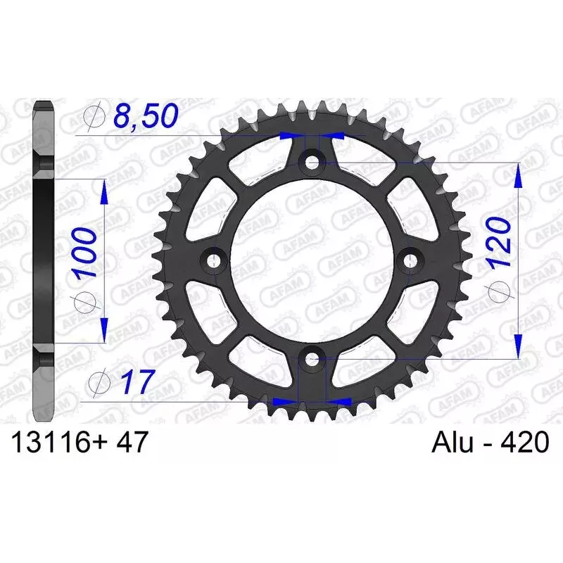 couronne alu AFAM 65 YZ 18-23 ultra light anodisé dur