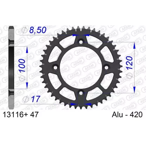 couronne alu AFAM 65 YZ 18-23 ultra light anodisé dur