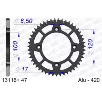 couronne alu AFAM 65 YZ 18-23 ultra light anodisé dur