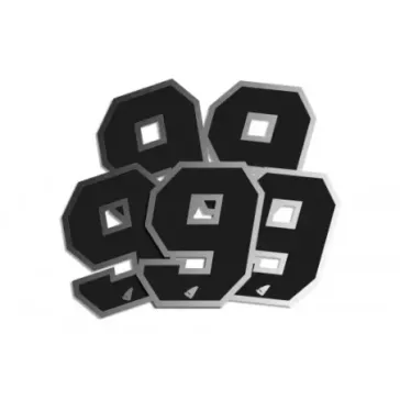 Numéro de course UFO 13cm noir contour silver (lot de 5)