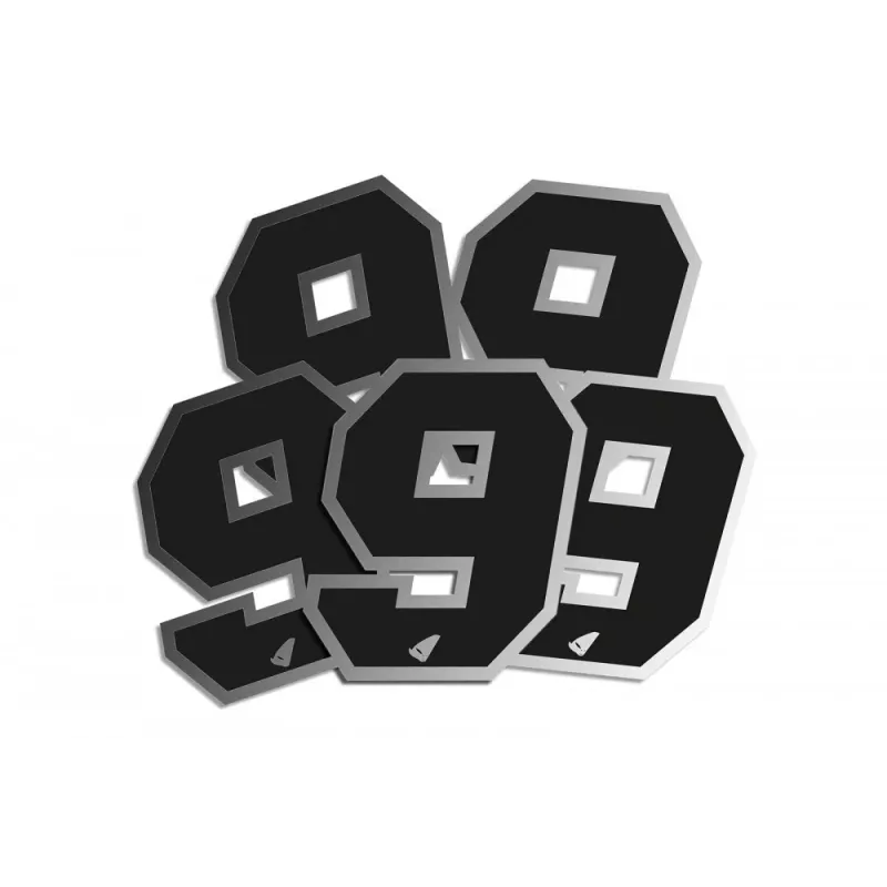 Numéro de course UFO 13cm noir contour silver (lot de 5)