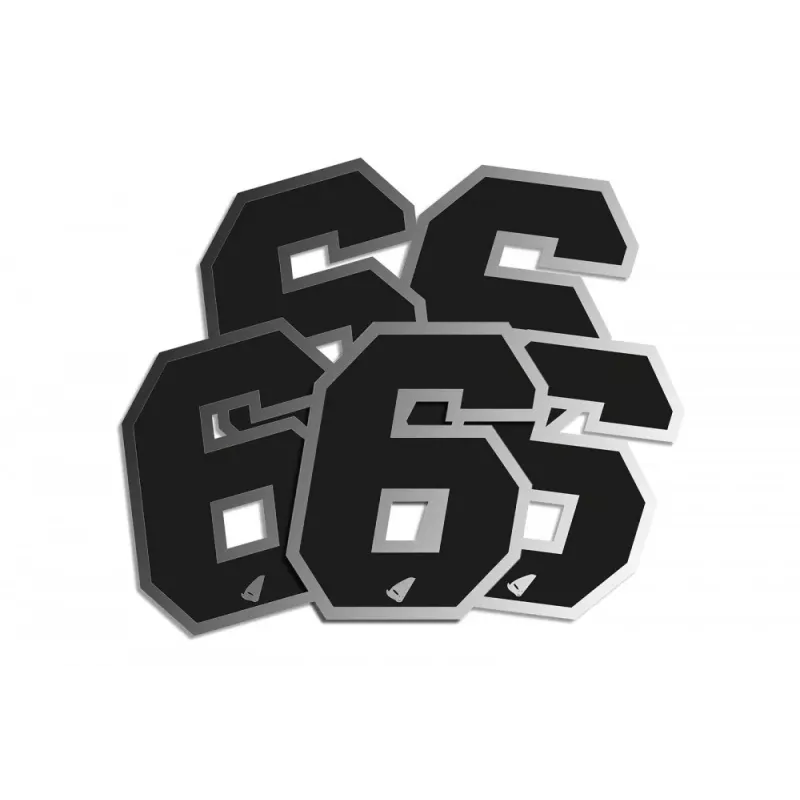 Numéro de course UFO 13cm noir contour silver (lot de 5)