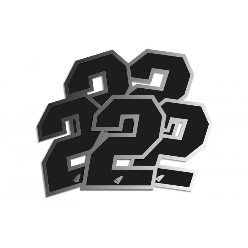 Numéro de course UFO 13cm noir contour silver (lot de 5)