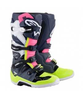 Bottes ALPINESTARS tech7  gris bleu rose fluo