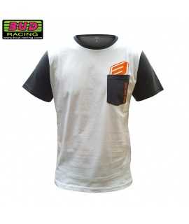 Tee shirt BUD RACING B LOGO SS pocket blanc gris