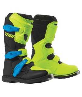 Bottes cross enfant THOR Blitz XP bleu noir vert fluo