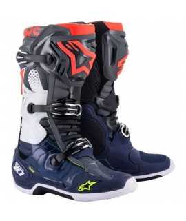 Bottes Alpinestars Tech 10 Gris foncé Bleu foncé Rouge Fluo