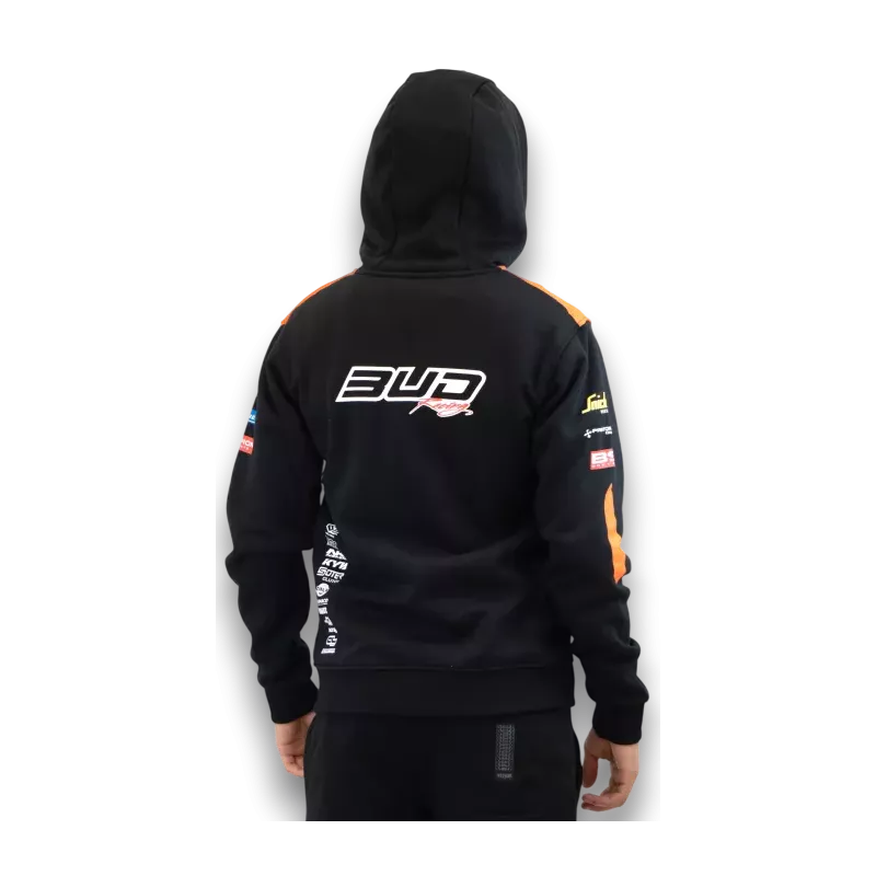 Sweat Enfant Team Bud Racing à Capuche Zippé Team 24 Orange/Noir